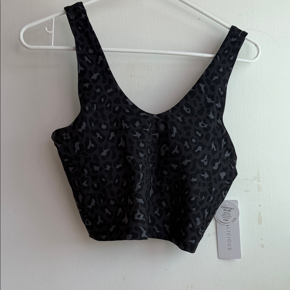 Black Leopard Print Cropped Tank Top